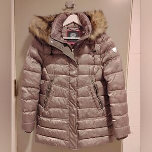 Vince Camuto Creamy Cameo Beige Puffer Coat with Faux Fur  Trim